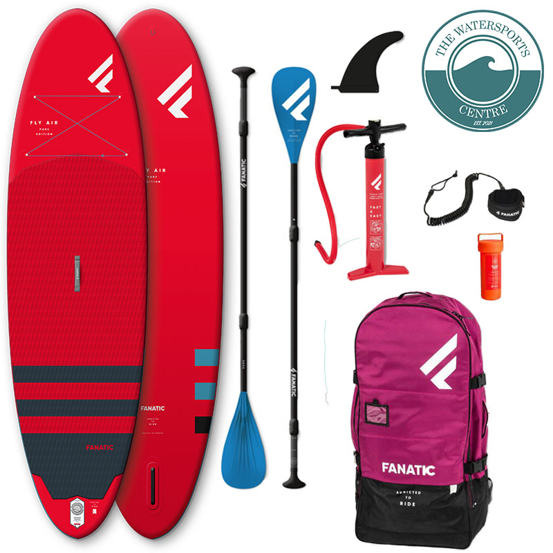 Pure Paddel und Leash Fanatic red SUP Board Set Fly Air SUP Board Paddelboard 